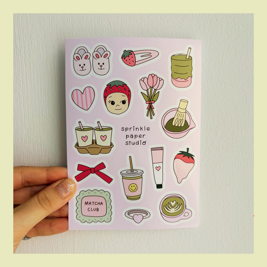 Strawberry matcha sticker sheet