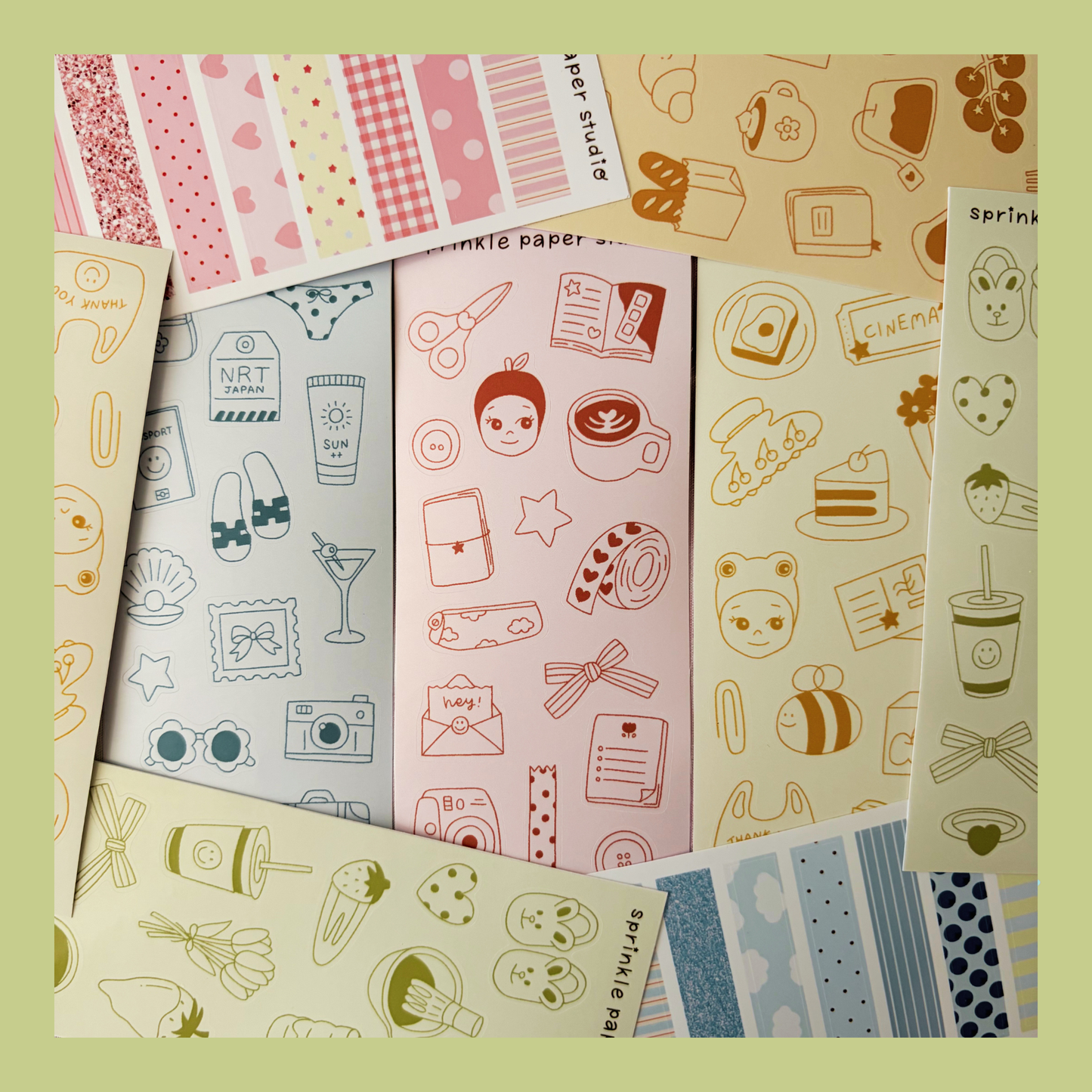 Blue washi tapes sticker sheet