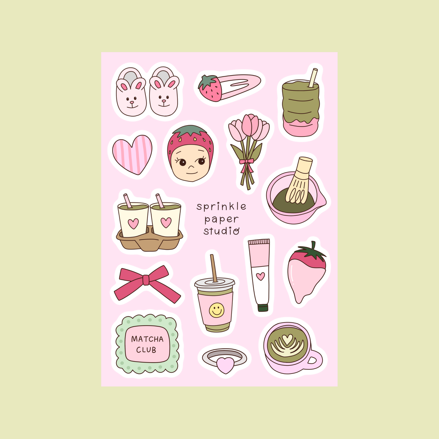 Strawberry matcha sticker sheet