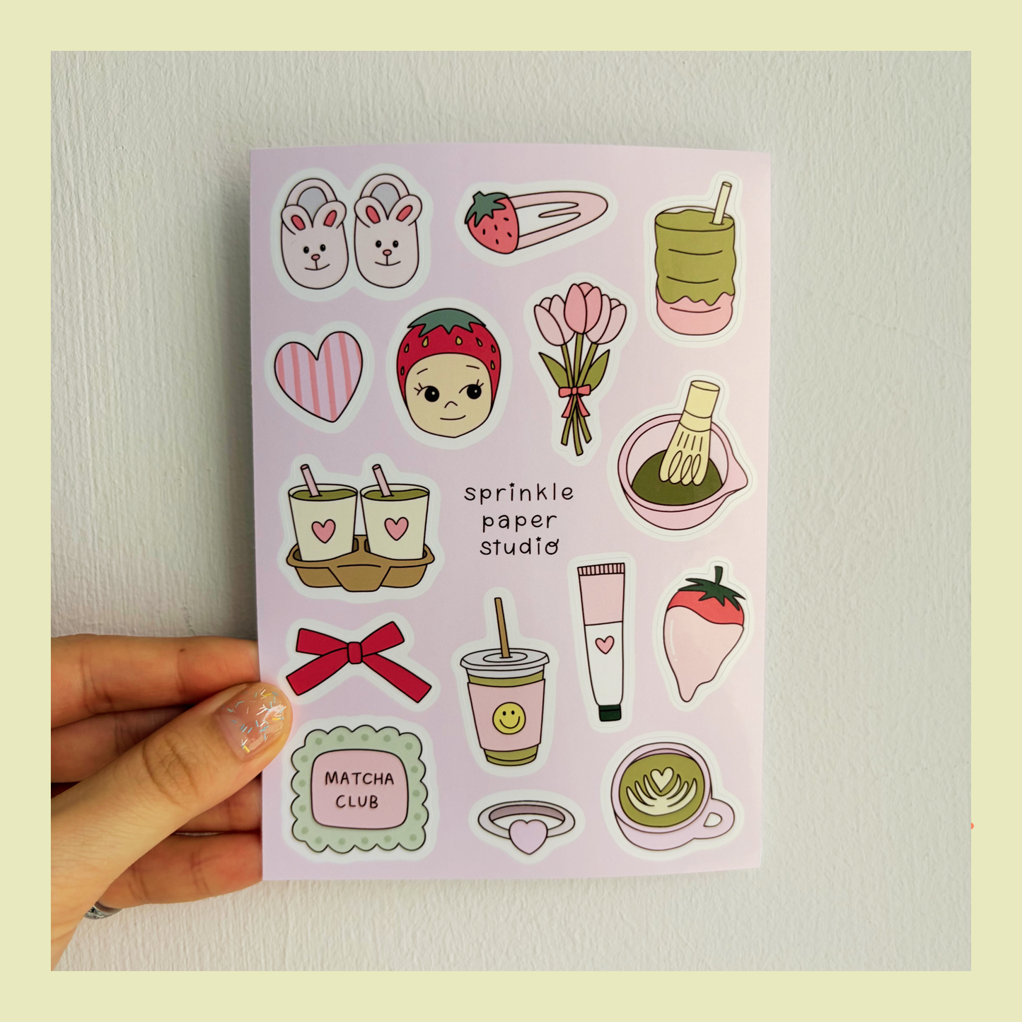 Strawberry matcha sticker sheet