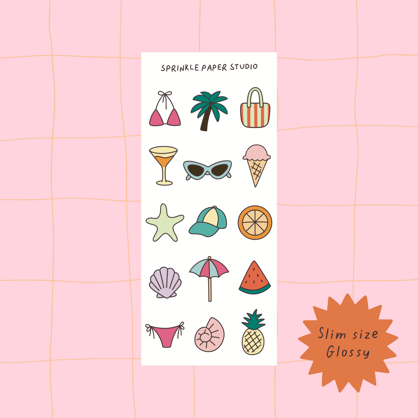 Summer icons sticker sheet