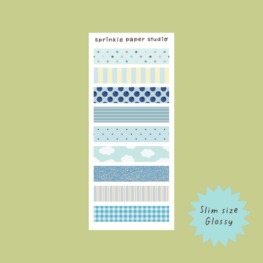 Blue washi tapes sticker sheet
