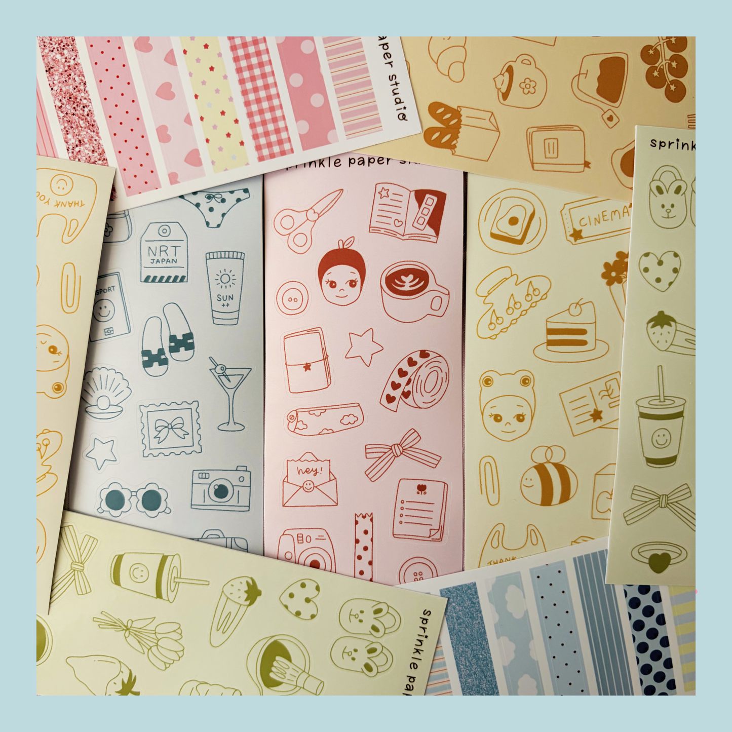 Pink washi tapes sticker sheet