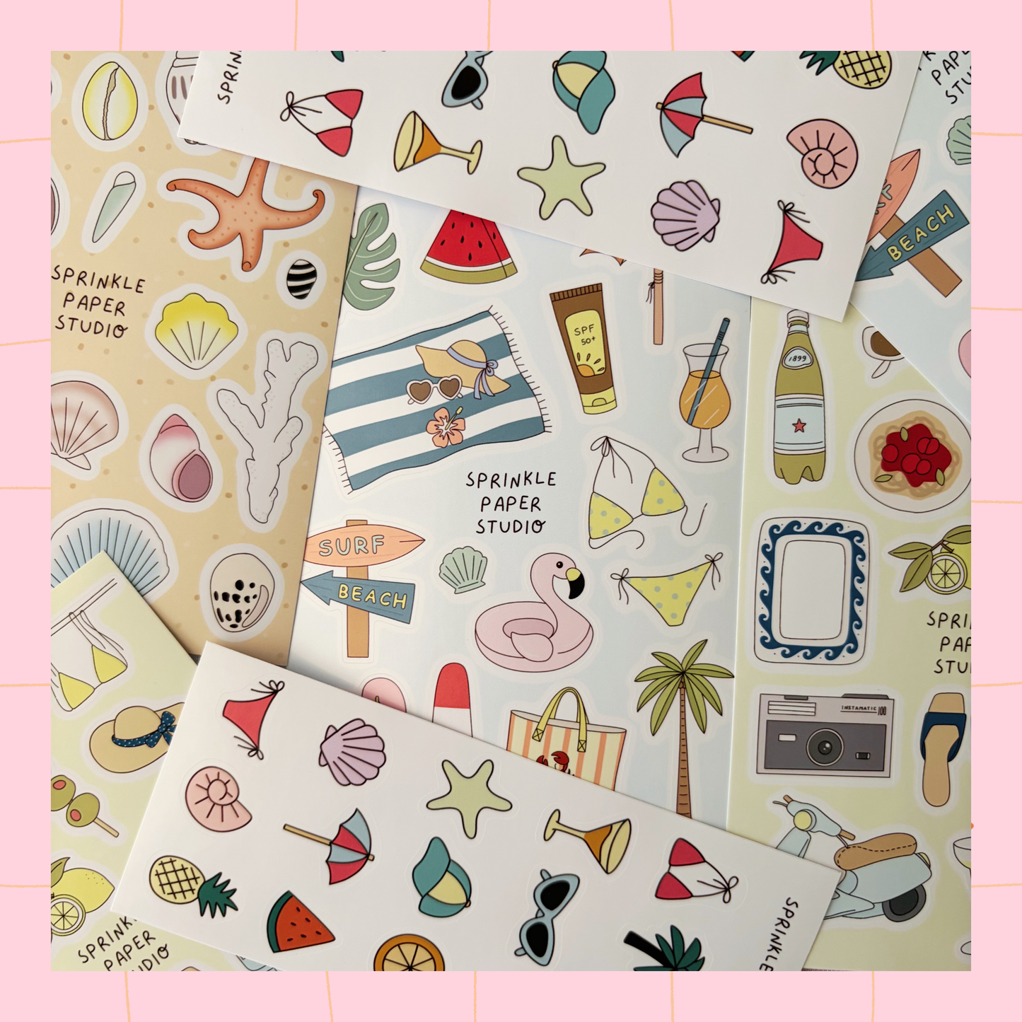 Summer icons sticker sheet
