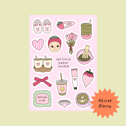 Strawberry matcha sticker sheet