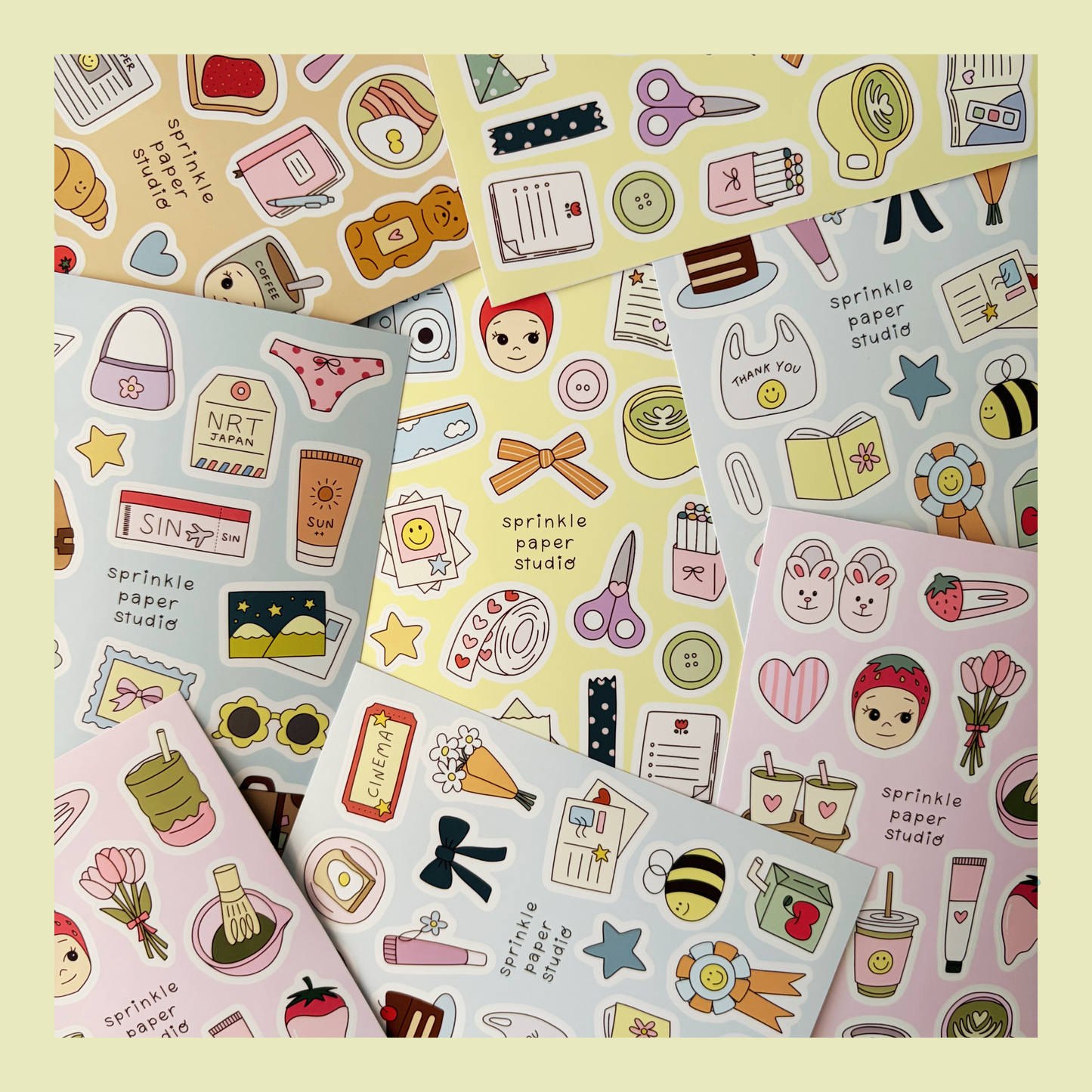 Strawberry matcha sticker sheet
