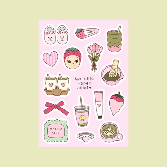 Strawberry matcha sticker sheet